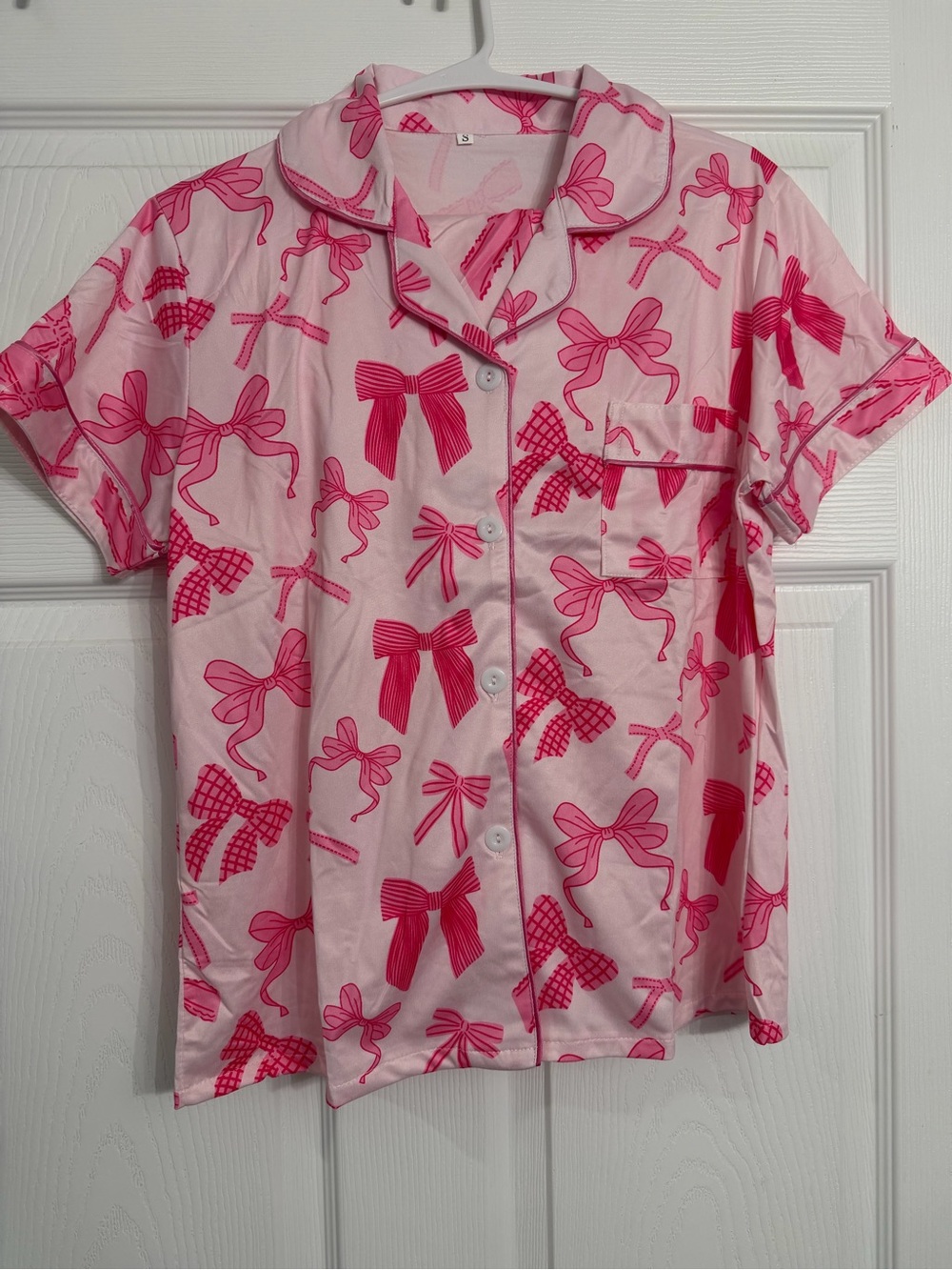 Pink Bow-Print Short Sleeve Pajama Set
